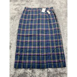 Vintage Talbots Skirt Womans 20 Plus Green Plaid Irish Linen Wrap DEADSTOCK NWT